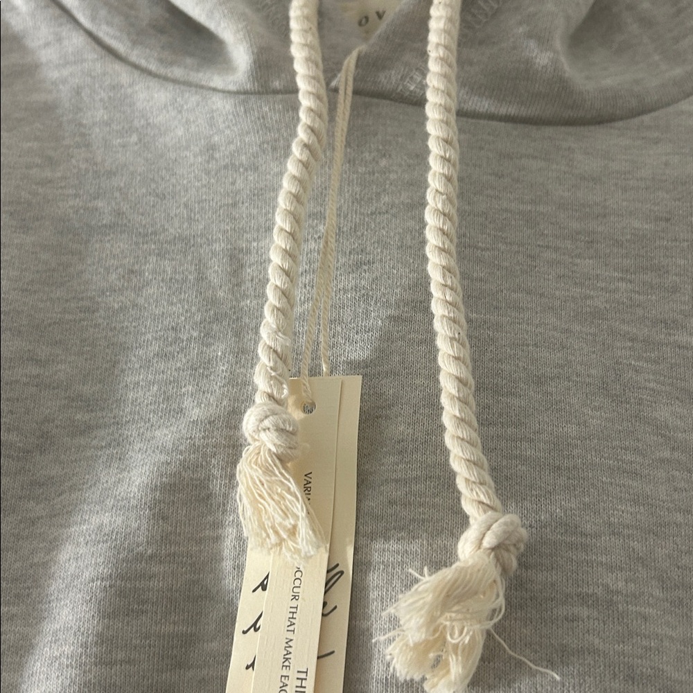 🆕 Gray Embroidered Hoodie Cropped, Raw Edge, Rope Drawstring - Picture 5 of 11